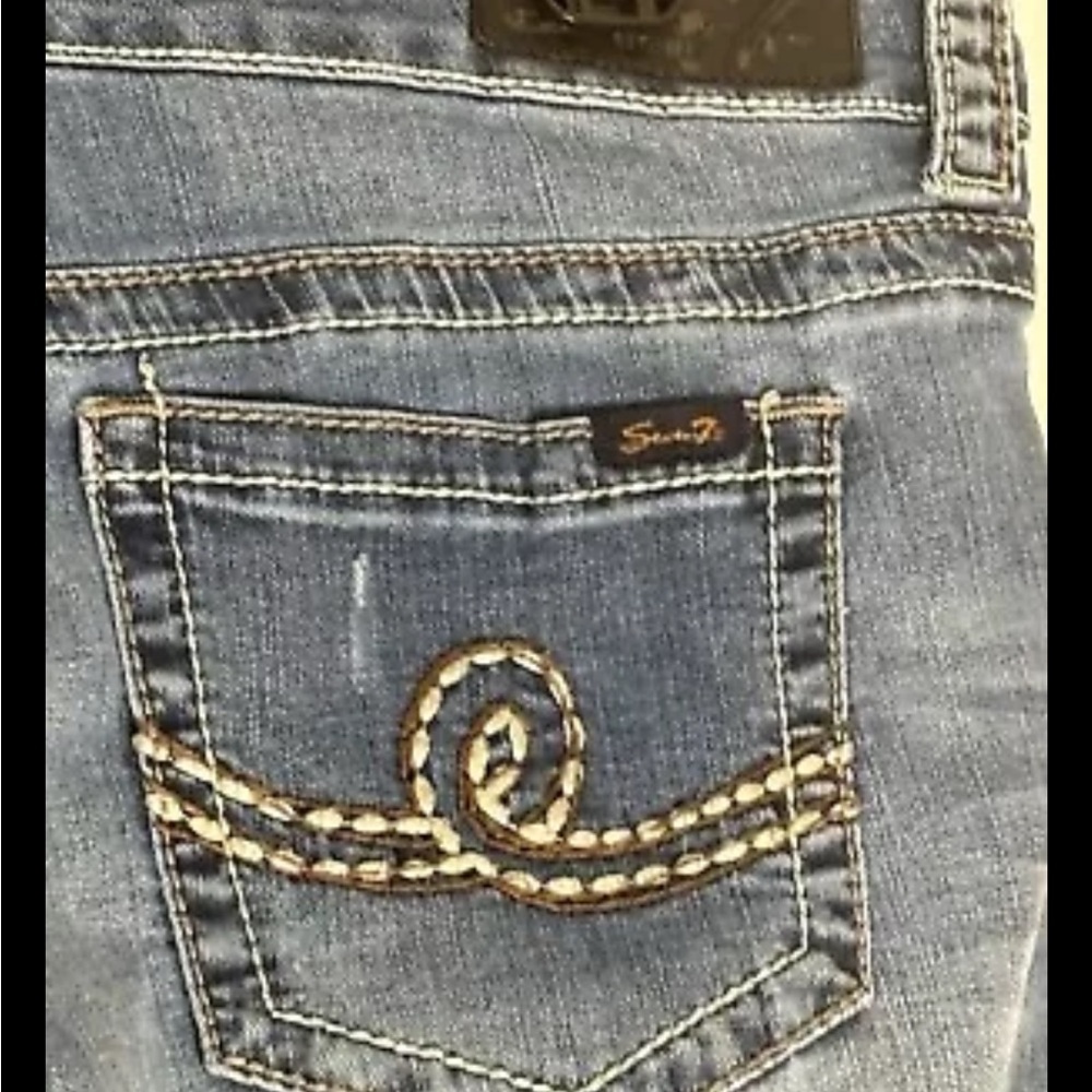 Seven 7 Jeans Womens 14 Blue Bootcut Embroidered Distressed Denim Pants #817